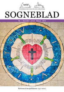 Sognebladsforside nr. 1 2018. Det forestiller en collage af lutherrosen.