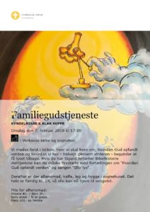 Opslag med familiegudstjeneste i Vorbasse kirke onsdag d. 7.2.2018