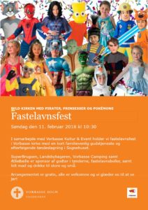 Opslag med indbydelse til fastelavnsfest ved Vorbasse kirke d. 11.2. 2018