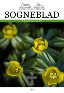Forsidebillede til sogneblad nr. 2 2018 for Vorbasse og Skjoldbjerg sogne. billedet forestiller nogle gule erantis i blomst.